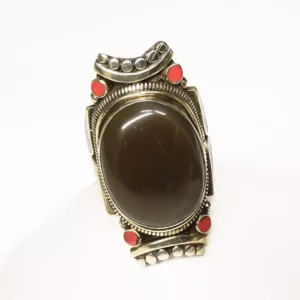 Anillo Maxi Plata Tibetana Ágata Musgosa, Coral y Lapislázuli