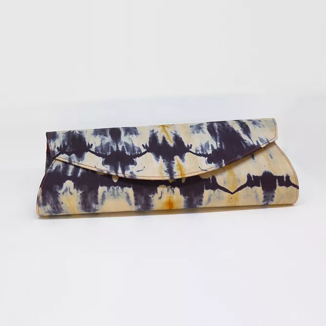 Cartera de Fiesta en Seda Shibori Crema y Ocre