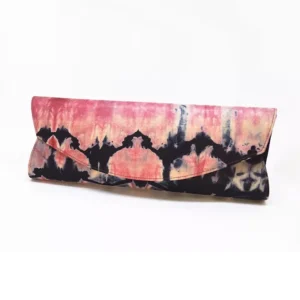Cartera de Fiesta en Seda Shibori Rosas y Negro
