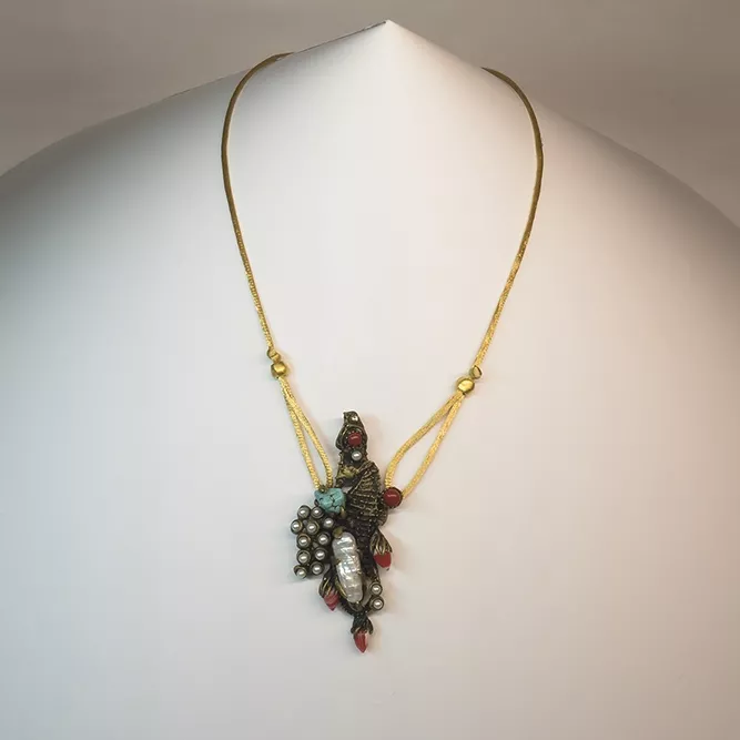 Colgante Bronce Caballito Perla Turquesa