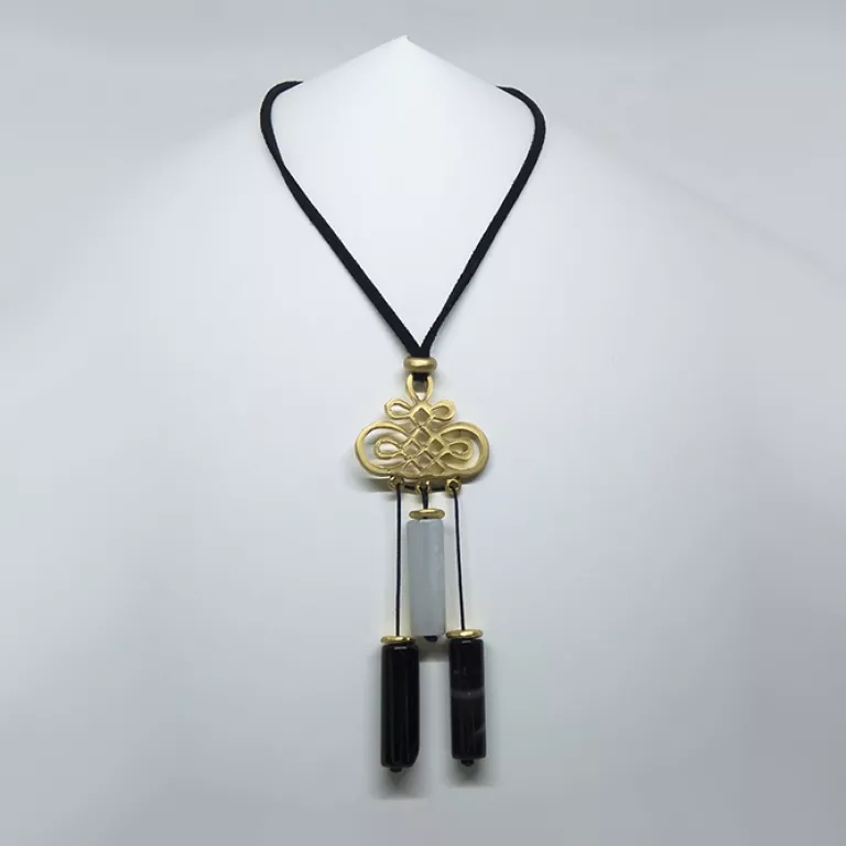 Colgante Modernista 3 Ágatas Tubo Blanco y Negro