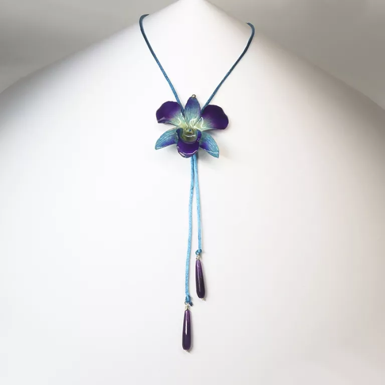 Colgante Orquídea Azul/Morado Lagrima Jade Azul