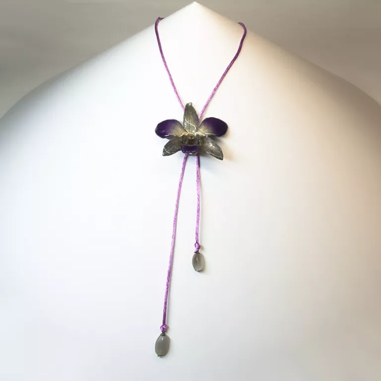 Colgante Orquídea Gris/Morado Ágatas Grises