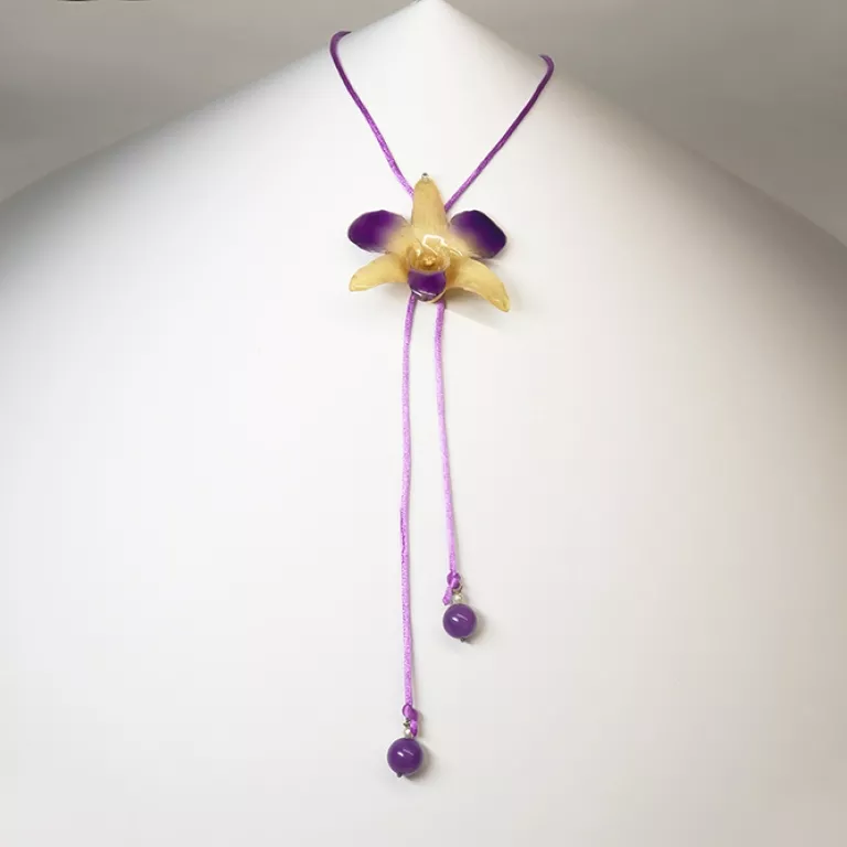 Colgante Orquídea Mantequilla/Morado Jade Morado