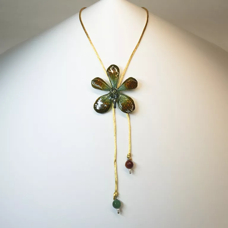 Colgante Orquídea Plana 5 Pétalos Ocres Ágatas