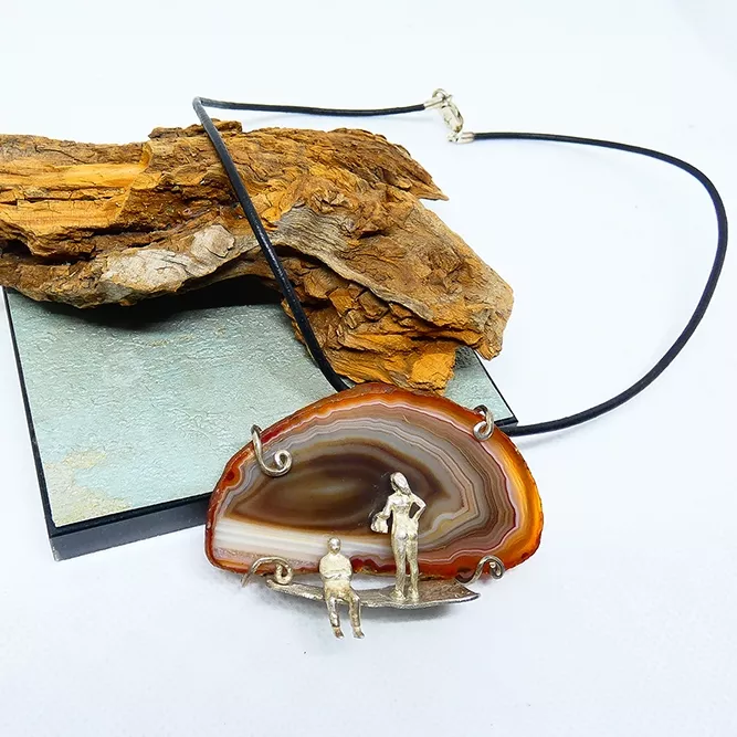Colgante Plata y Ágata Marrones Miniaturas
