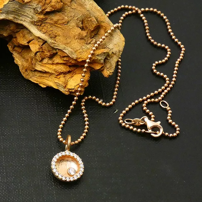 Colgante Redondo Oro Rosa y Circonitas