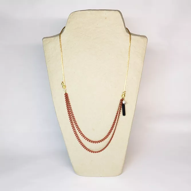 Collar 2 Hileras Rojo Ónix y Perla