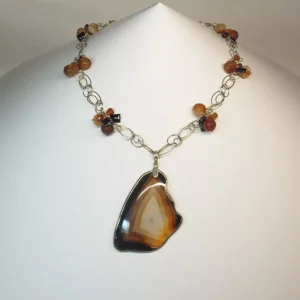 Collar largo cadena de plata de ley y ágatas