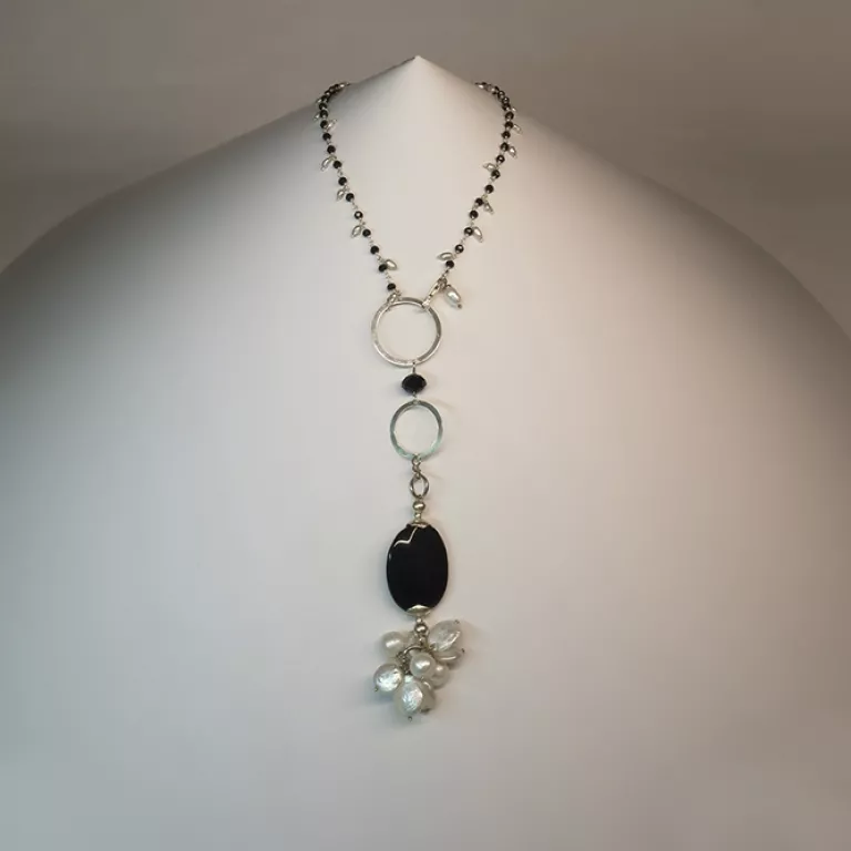 Collar/colgante Plata Ónix Racimo Perlas