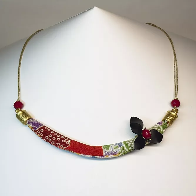 Collar 1 Tramo Flor Rojos