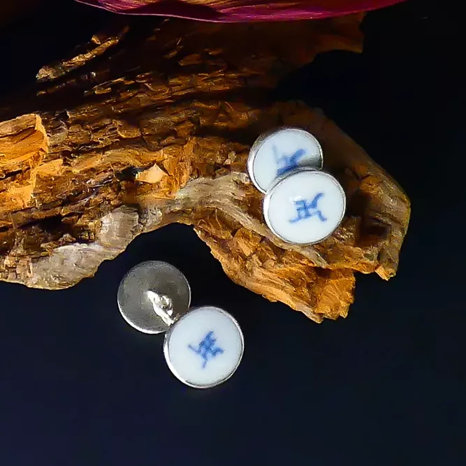 Gemelo Ming Redondo Eslabón de Cadena Blanco y Azul