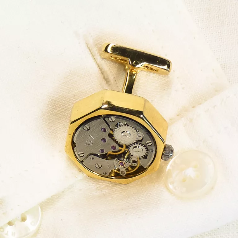 Gemelos Forma Reloj Hexagonal Oro Amarillo