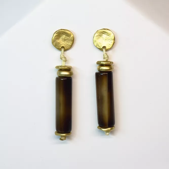 Pendiente Hilo Ágata Tubo Parda