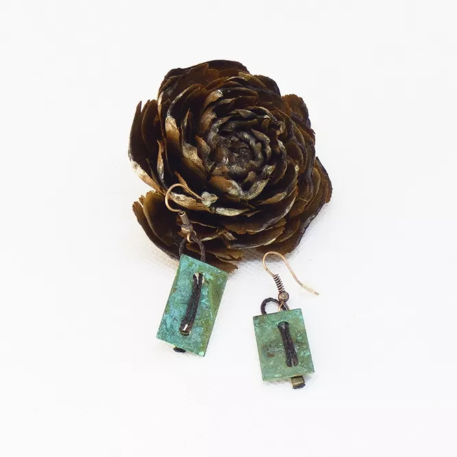 Pendiente Rectángulo Cobre Verde