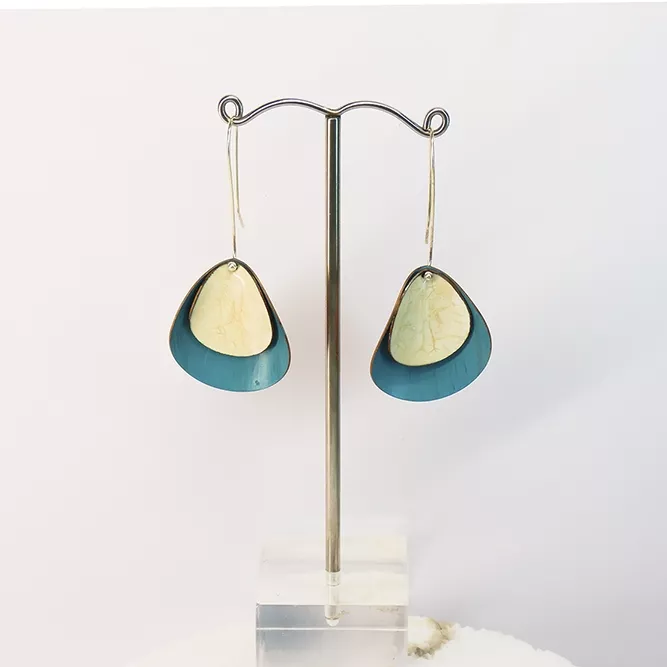 Pendientes Esmalte y Plata Turquesa y Mantequilla