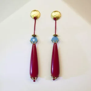 Pendientes Hilo Lagrimas Jade Carmesí