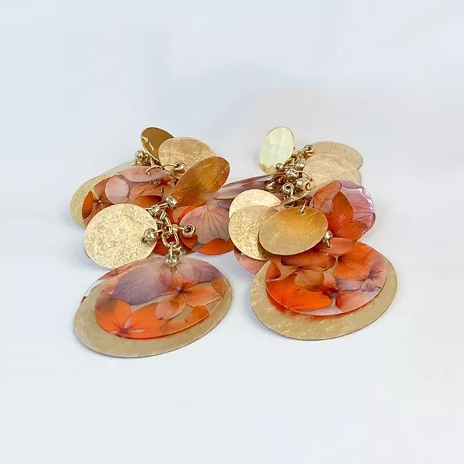 Pendientes Maxi Hortensias Naturales Coral