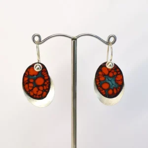 Pendientes Óvalo Gancho Rojo y Verde Plata y Esmalte