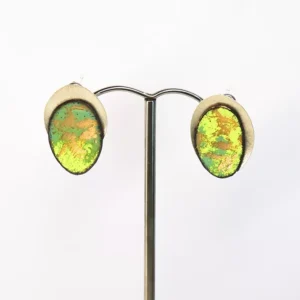 Pendientes Óvalo Verde y Oro Plata y Esmalte