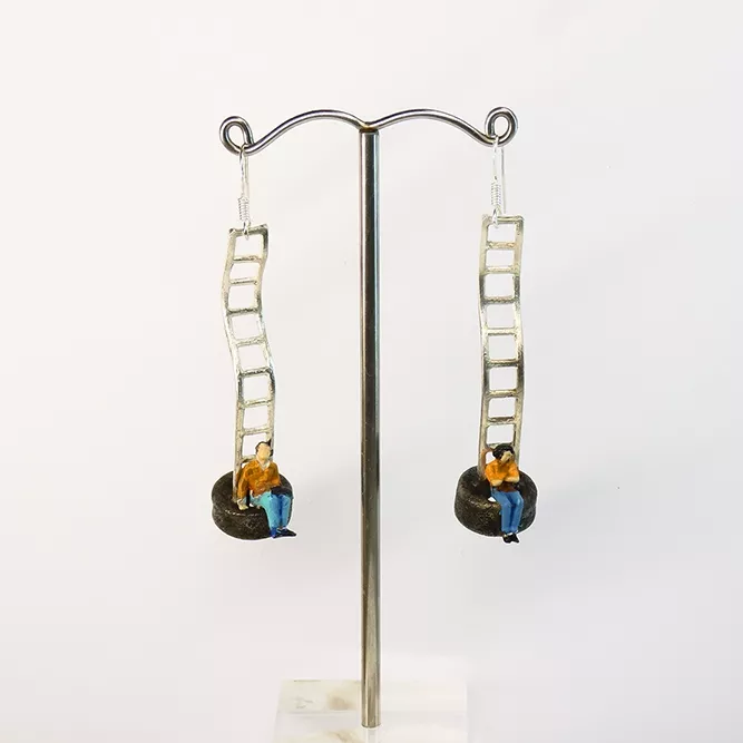 Pendientes Plata Escalera Flotador Miniaturas Naranjas