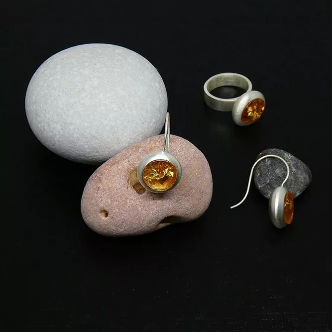 Pendientes Plata Resina Oro