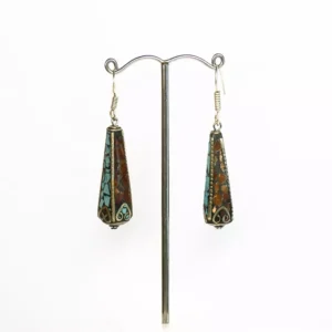 Pendientes Plata Tibetana Lágrima Turquesa y Coral