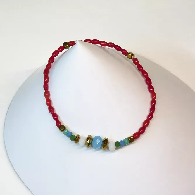 Pulsera Corales Aguamarina Ágatas Blancas
