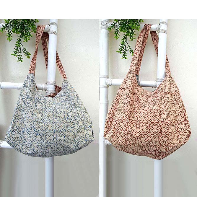 Bolso Reversible Algodón Rojo y Azul