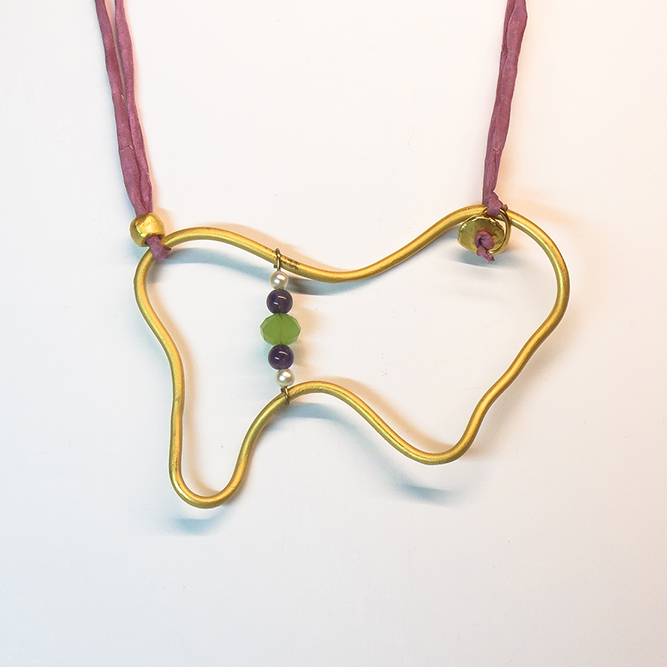 Colgante Sinuoso Seda Rosa Palo y Piedras