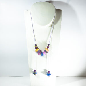 Collar Péndulo con Ágatas Ovni Multicolor y Lava Morada.