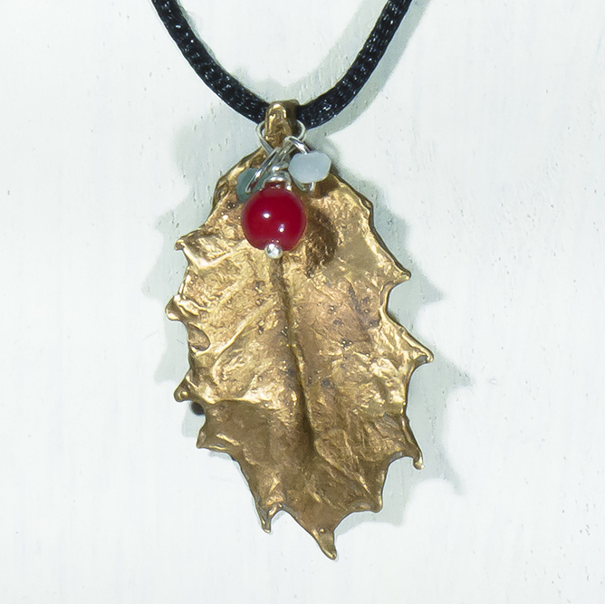 Colgante Bronce Acebo Ágatas Fresa y azules