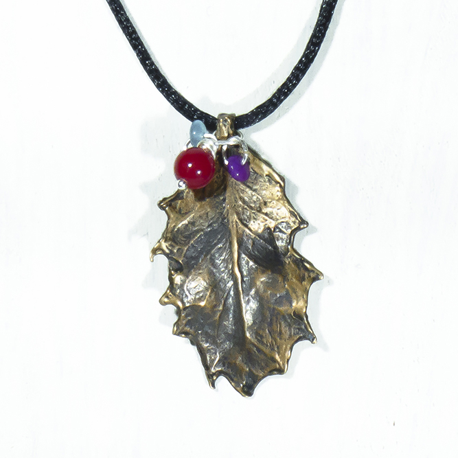 Colgante Bronce Acebo Ágata Fresa y Jades Azules