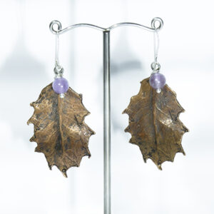 Pendientes Bronce Artesanal Acebo y Amatistas.