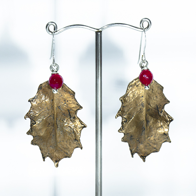 Pendientes Bronce Acebo Ágatas Rojas