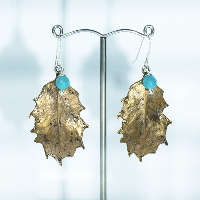 Pendientes Bronce Acebo Ágatas Aguamarina