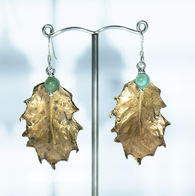 Pendientes Bronce Acebo Ágatas Verdes