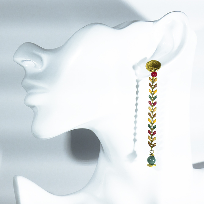 Pendientes Lágrima Resina Multicolor y Ágata Verde Tallada