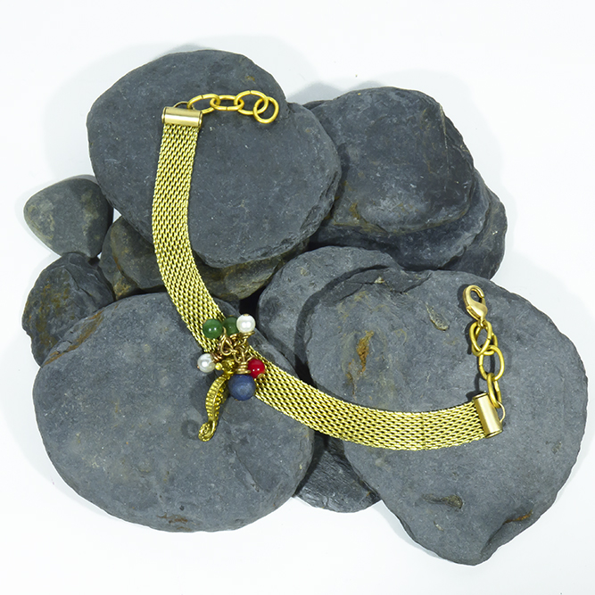 Pulsera Plana Caballito de Mar ágata geoda, jades y perlas