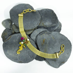 Pulsera Plana Caballito de Mar ágatas, jades y perlas